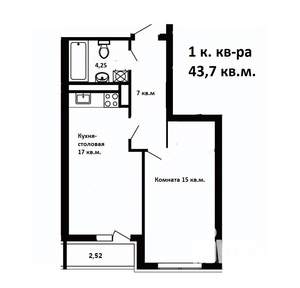 1-к квартира, вторичка, 44м2, 1/26 этаж