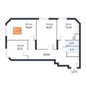 3-к квартира, вторичка, 80м2, 2/23 этаж