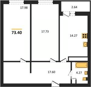 2-к квартира, вторичка, 73м2, 20/25 этаж