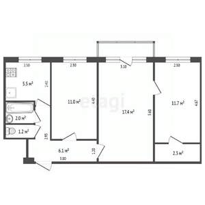 3-к квартира, вторичка, 58м2, 3/5 этаж