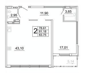 2-к квартира, строящийся дом, 84м2, 22/27 этаж