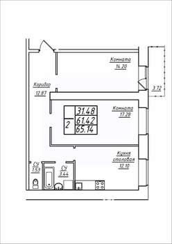 2-к квартира, строящийся дом, 65м2, 13/17 этаж