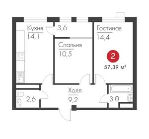 2-к квартира, вторичка, 57м2, 2/19 этаж