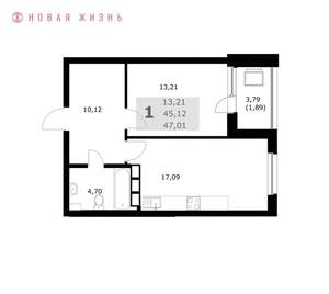 1-к квартира, вторичка, 47м2, 22/25 этаж