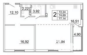 2-к квартира, строящийся дом, 78м2, 21/27 этаж