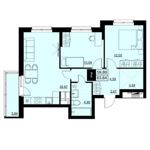 2-к квартира, вторичка, 62м2, 9/18 этаж