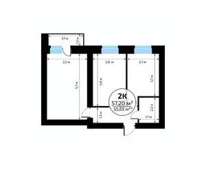 2-к квартира, вторичка, 57м2, 9/18 этаж