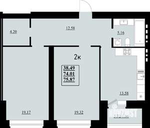 2-к квартира, строящийся дом, 76м2, 7/8 этаж