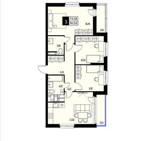 3-к квартира, вторичка, 77м2, 12/23 этаж