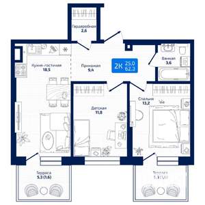 2-к квартира, вторичка, 62м2, 2/19 этаж