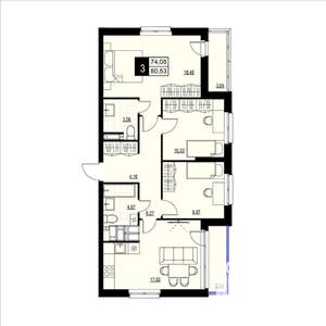 3-к квартира, вторичка, 77м2, 16/23 этаж