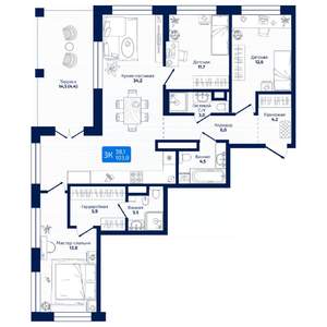 3-к квартира, вторичка, 104м2, 15/19 этаж