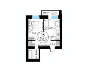 1-к квартира, вторичка, 44м2, 9/18 этаж