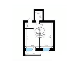 1-к квартира, вторичка, 44м2, 16/18 этаж