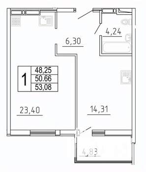 1-к квартира, строящийся дом, 53м2, 2/27 этаж