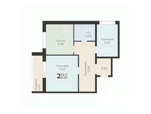 2-к квартира, вторичка, 62м2, 1/12 этаж