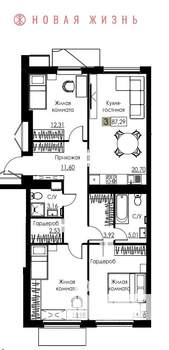 3-к квартира, вторичка, 87м2, 2/8 этаж