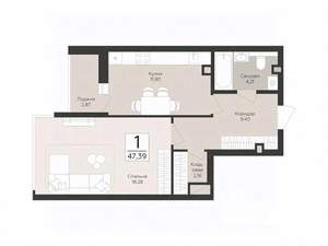 1-к квартира, вторичка, 47м2, 2/17 этаж