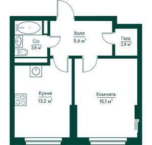 1-к квартира, строящийся дом, 40м2, 24/29 этаж