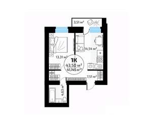 1-к квартира, вторичка, 44м2, 6/18 этаж