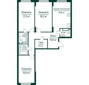 3-к квартира, строящийся дом, 98м2, 3/29 этаж
