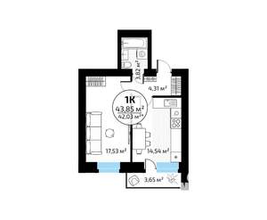 1-к квартира, вторичка, 44м2, 5/18 этаж