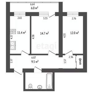 2-к квартира, вторичка, 61м2, 12/18 этаж