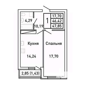 1-к квартира, вторичка, 48м2, 20/25 этаж