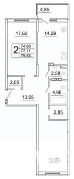 2-к квартира, строящийся дом, 80м2, 17/27 этаж