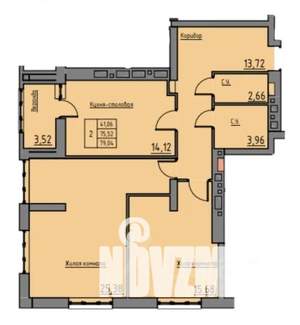 2-к квартира, строящийся дом, 79м2, 8/21 этаж