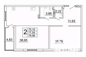 2-к квартира, строящийся дом, 80м2, 9/27 этаж