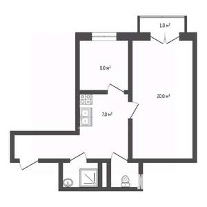 2-к квартира, вторичка, 44м2, 2/2 этаж