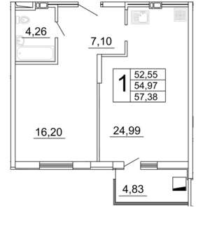 1-к квартира, строящийся дом, 57м2, 8/26 этаж