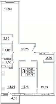 3-к квартира, строящийся дом, 98м2, 3/27 этаж