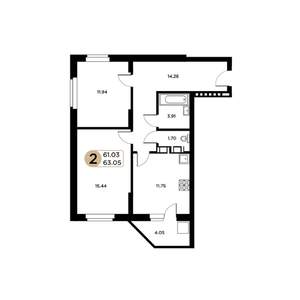 2-к квартира, строящийся дом, 61м2, 21/26 этаж