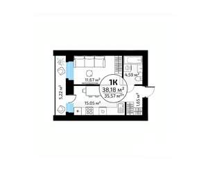 1-к квартира, вторичка, 38м2, 6/18 этаж