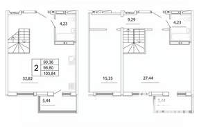 2-к квартира, строящийся дом, 104м2, 26/27 этаж