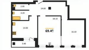 2-к квартира, сданный дом, 69м2, 16/17 этаж