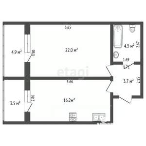 1-к квартира, вторичка, 47м2, 3/9 этаж