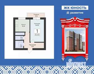 1-к квартира, вторичка, 36м2, 1/25 этаж