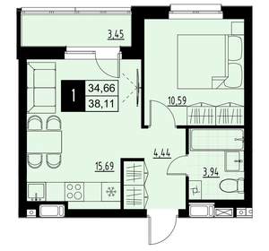 1-к квартира, вторичка, 36м2, 1/18 этаж