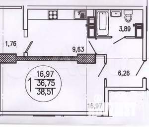 1-к квартира, вторичка, 38м2, 24/26 этаж