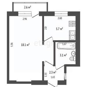 1-к квартира, вторичка, 30м2, 2/5 этаж