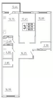 3-к квартира, строящийся дом, 98м2, 20/27 этаж