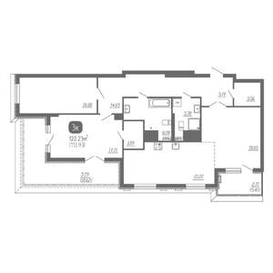 3-к квартира, вторичка, 122м2, 21/22 этаж