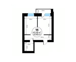 1-к квартира, вторичка, 44м2, 3/18 этаж