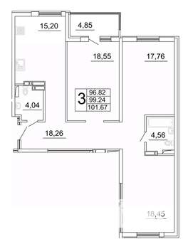 3-к квартира, строящийся дом, 102м2, 14/27 этаж