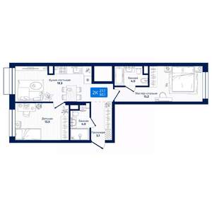 2-к квартира, вторичка, 60м2, 9/19 этаж