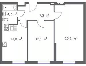 2-к квартира, строящийся дом, 65м2, 4/20 этаж
