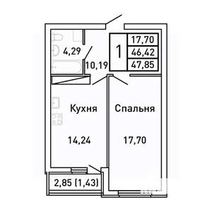 1-к квартира, вторичка, 48м2, 22/25 этаж